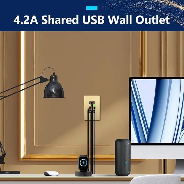 Alt view image 4 of 7 - LIDER 15A GFCI USB Outlet, Tamper-Resistant, Self-Test, 4.2A USB A&C, LED Indicator, ETL Listed, Anti-Interference (No-False-Trip) Protection, Screwless Wall Plate, Gold, 2 Pack