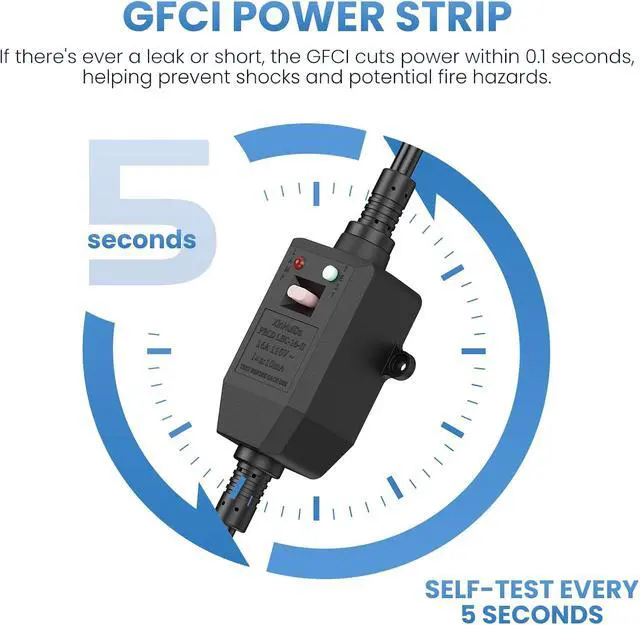 Alt view image 2 of 7 - 6 Outlet IPX6 Waterproof GFCI Power Strip with 2700J Surge Protector, 12A/125V/1500W, Heavy Duty Outdoor Extension Cord, 15Ft Weatherproof Multi Plug Outlet for Outdoor Use& Indoor Use