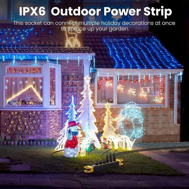 Alt view image 6 of 7 - 6 Outlet IPX6 Waterproof GFCI Power Strip with 2700J Surge Protector, 12A/125V/1500W, Heavy Duty Outdoor Extension Cord, 15Ft Weatherproof Multi Plug Outlet for Outdoor Use& Indoor Use