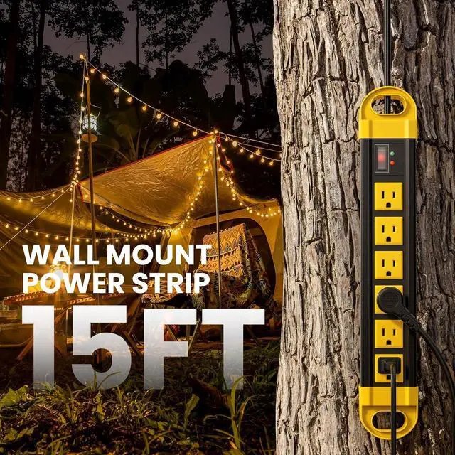 Alt view image 7 of 7 - 6 Outlet IPX6 Waterproof GFCI Power Strip with 2700J Surge Protector, 12A/125V/1500W, Heavy Duty Outdoor Extension Cord, 15Ft Weatherproof Multi Plug Outlet for Outdoor Use& Indoor Use