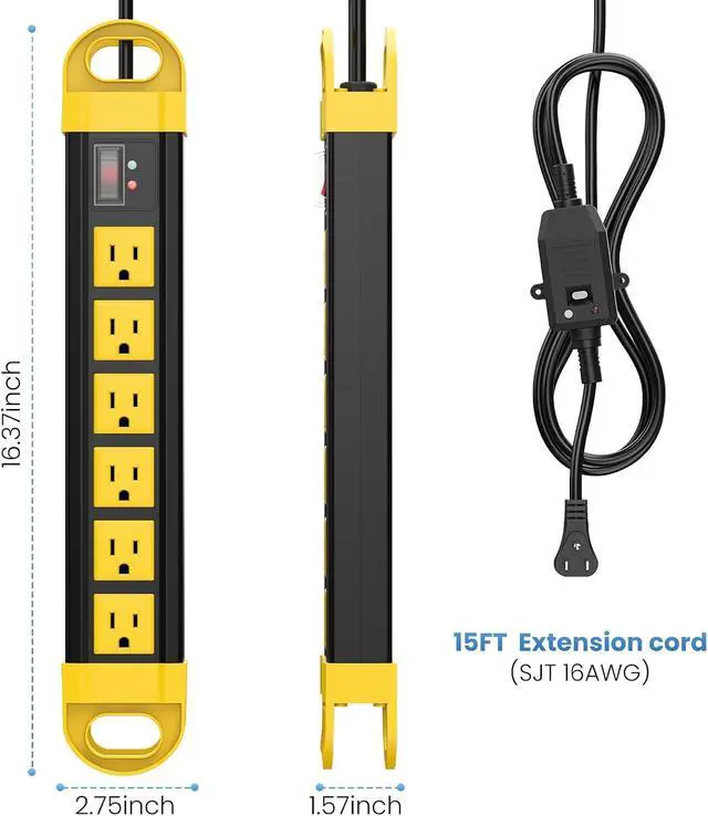 Alt view image 3 of 7 - 6 Outlet IPX6 Waterproof GFCI Power Strip with 2700J Surge Protector, 12A/125V/1500W, Heavy Duty Outdoor Extension Cord, 15Ft Weatherproof Multi Plug Outlet for Outdoor Use& Indoor Use