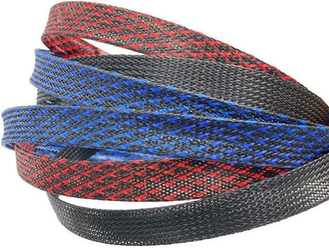Alt view image 7 of 7 - PET Expandable Braided Sleeving 100Ft-1 inch Wire Loom, Aibole Cable Sleeve Wrap,Black&Red BlackRed