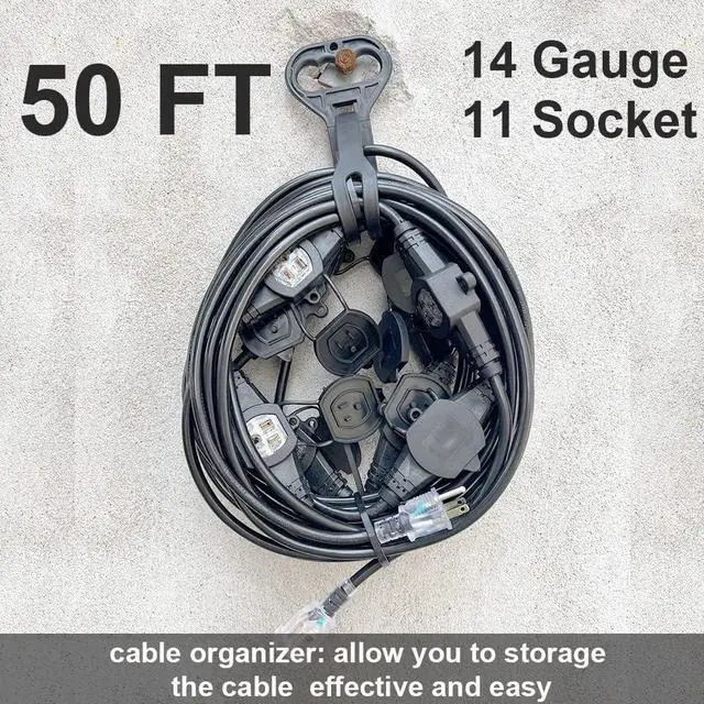 Alt view image 2 of 6 - 50FT 14 Gauge 3 Prong Extension Cord,11 Socket Evenly-Spaced,Nema5-15P/Nema5-15R Male to Female Connector,Stage Back Lines Power Board,Multiple Cable for Party and Christmas Decoration ETL Listed