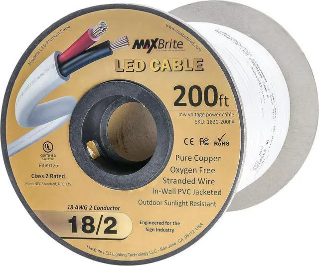 Alt view image 2 of 3 - 500 ft. 18AWG Low Voltage LED Cable, 2 Conductor, Outdoor Rated, Jacketed in-Wall Speaker Wire UL Listed Class 2, Sunlight Resistant