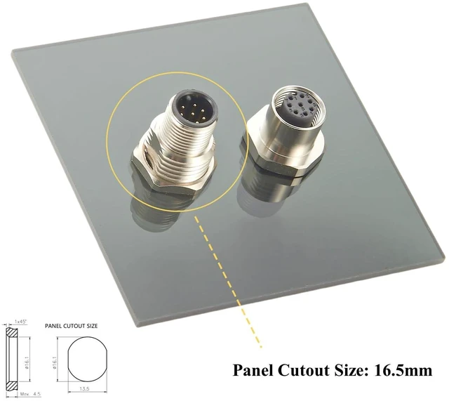Alt view image 2 of 7 - M12 A Code 8 Pin Male to Female Bulkhead Connector IP67 Panel Mount Sensor Feedthrough Adapter Industrial Circular Connector Socket Receptacle for Automation Control Cabinet Robotics (1PCS)