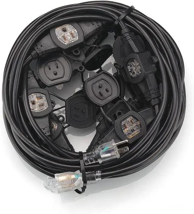 Main image of 50FT 14 Gauge 3 Prong Extension Cord,11 Socket Evenly-Spaced,Nema5-15P/Nema5-15R Male to Female Connector,Stage Back Lines Power Board,Multiple Cable for Party and Christmas Decoration ETL Listed