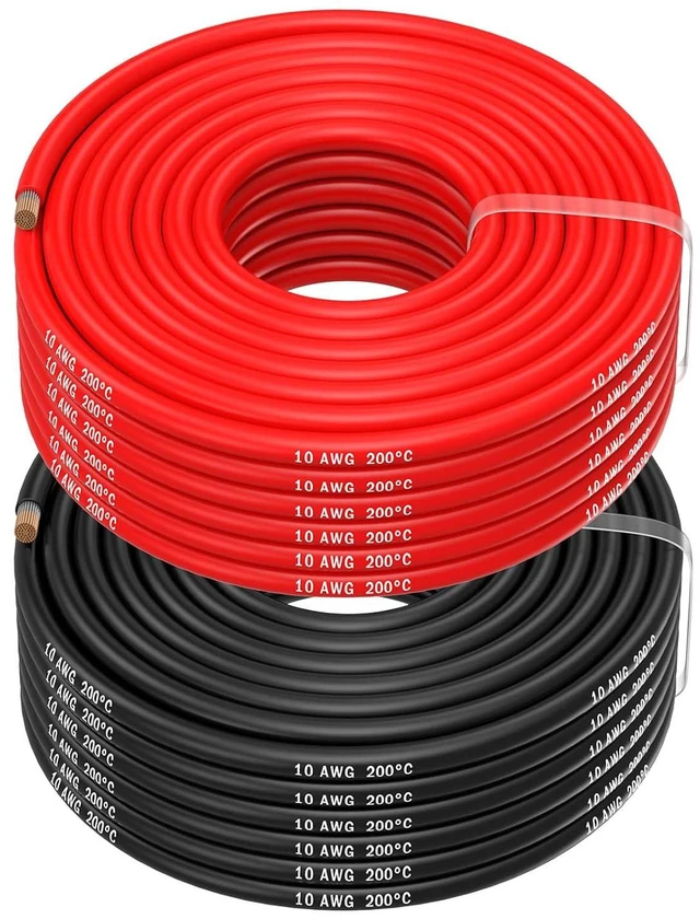 Main image of MMOBIEL 10 AWG Electrical Silicone Wire - 10 Gauge (5.26mm²) Tinned Copper Cable - 2 Separate Wires Red & Black Each 10 m / 32.8 ft for RC, Drones, Batteries, Speaker Wires, Led Strips