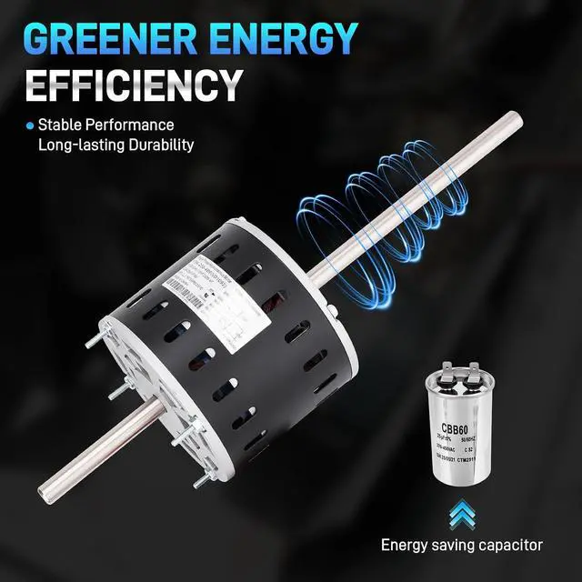 Alt view image 5 of 7 - RV AC Air Conditioner Motor Compatible with Coleman Mach RV Condenser Fan Motor, 1/3HP, 115V, 1675/1080RPM, 2 Speed, Includes Capacitors, Replaces# Fasco D1092, 1468-306, 7855MVA-A11U, Y6L457D01L