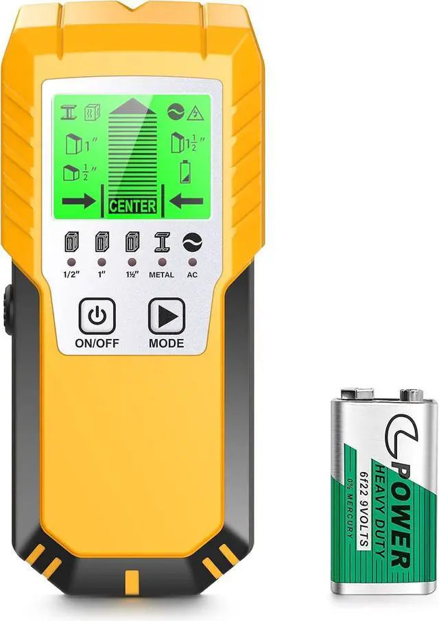 Main image of Stud Finder Wall Scanner Detector - 5 in 1 Electronic Wall Wood Metal Stud Locator Edge Center Sensor Beam for Live AC Wire Pipe Metal Lumber Joist Drywall Framing Detection (Yellow-Silver)