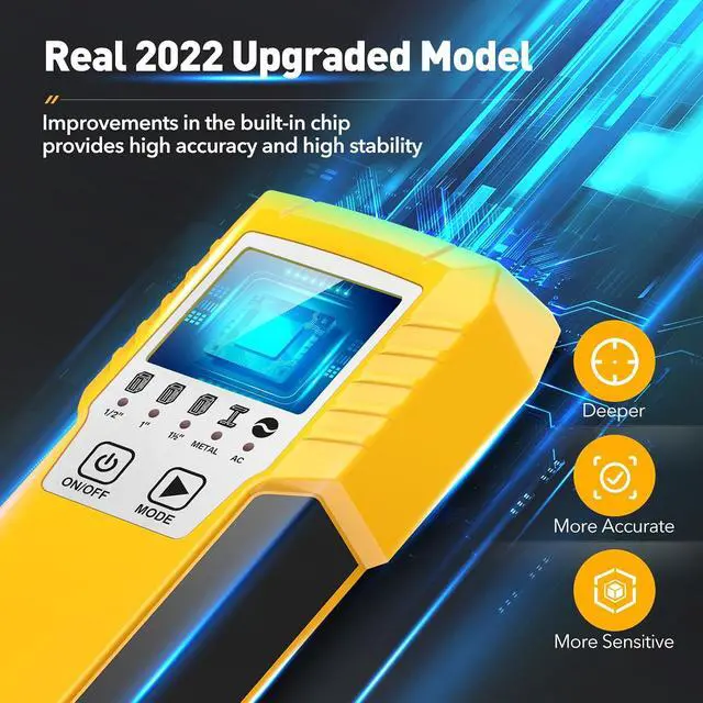 Alt view image 2 of 7 - Stud Finder Wall Scanner Detector - 5 in 1 Electronic Wall Wood Metal Stud Locator Edge Center Sensor Beam for Live AC Wire Pipe Metal Lumber Joist Drywall Framing Detection (Yellow-Silver)