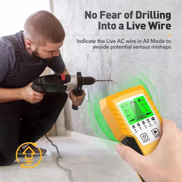 Alt view image 6 of 7 - Stud Finder Wall Scanner Detector - 5 in 1 Electronic Wall Wood Metal Stud Locator Edge Center Sensor Beam for Live AC Wire Pipe Metal Lumber Joist Drywall Framing Detection (Yellow-Silver)