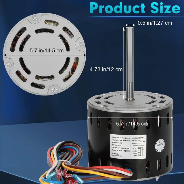 Alt view image 4 of 7 - HC41AE117 Furnace Blower Motor 1/3HP 1075RPM 115V 4 Speed, Fits for Carrier Bryant Payne GE Blower Fan Motor 5KCP39GGS336S HC41AE115 HC41SE122 45117 HC41AE117A