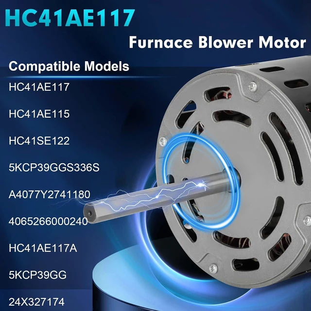 Alt view image 3 of 7 - HC41AE117 Furnace Blower Motor 1/3HP 1075RPM 115V 4 Speed, Fits for Carrier Bryant Payne GE Blower Fan Motor 5KCP39GGS336S HC41AE115 HC41SE122 45117 HC41AE117A
