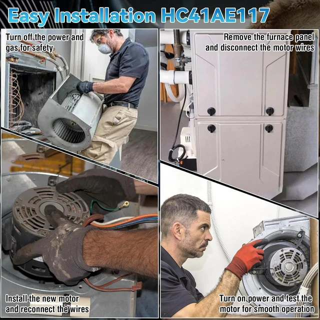 Alt view image 7 of 7 - HC41AE117 Furnace Blower Motor 1/3HP 1075RPM 115V 4 Speed, Fits for Carrier Bryant Payne GE Blower Fan Motor 5KCP39GGS336S HC41AE115 HC41SE122 45117 HC41AE117A
