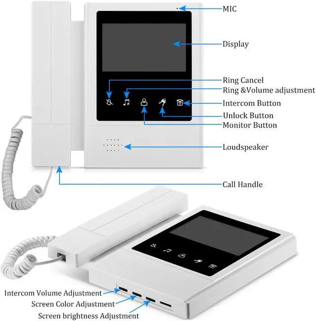 Alt view image 2 of 7 - Hand Held 4.3" Screen Monitor Video Intercom Door Phone System Waterproof Doorbell Camera Unlock Monitor Intercom