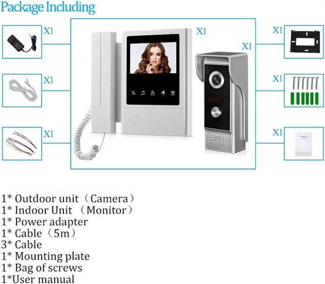 Alt view image 7 of 7 - Hand Held 4.3" Screen Monitor Video Intercom Door Phone System Waterproof Doorbell Camera Unlock Monitor Intercom