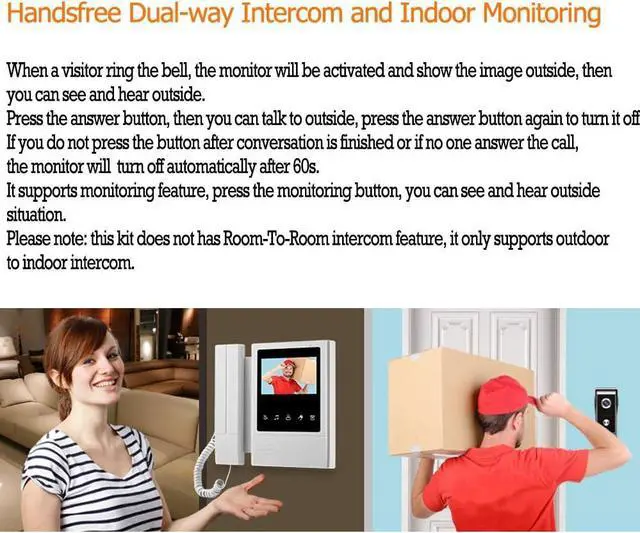 Alt view image 6 of 7 - Hand Held 4.3" Screen Monitor Video Intercom Door Phone System Waterproof Doorbell Camera Unlock Monitor Intercom