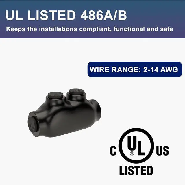 Alt view image 7 of 7 - 2 Port Insulated Wire Connectors Black Splice Connector 2-14 AWG Multi Cable Connector Soldering Lugs Double Side Entry Cable Splicers with Oxide Inhibitor, UL Listed- 5 Pcs
