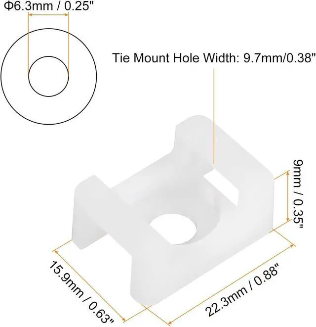 Alt view image 2 of 4 - MECCANIXITY 500pcs Cable Tie Base Saddle Type Mount Wire Holder, 0.88"x0.63"x0.35" Wire Clips Organizer Holders Clamps for Electronic Wires, White 0.25" Dia