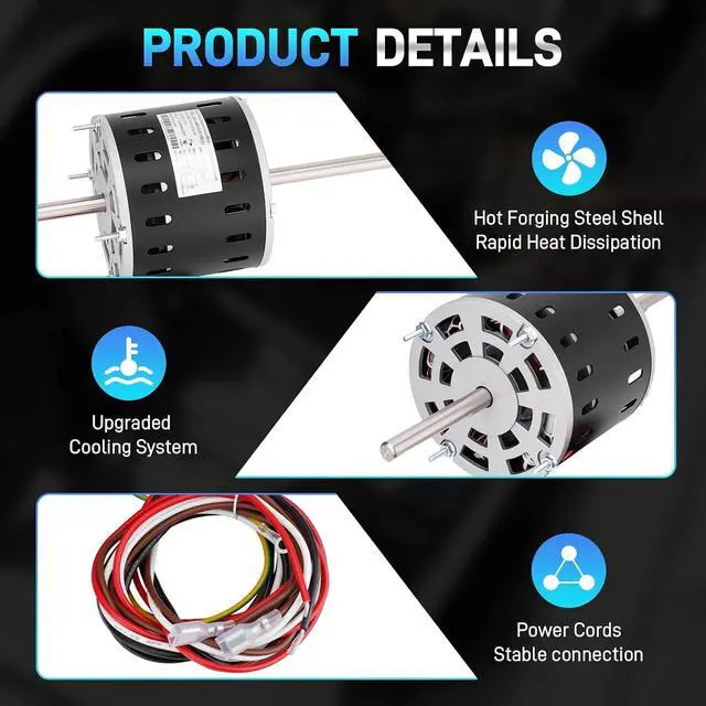 Alt view image 4 of 7 - RV AC Air Conditioner Motor Compatible with Coleman Mach RV Condenser Fan Motor, 1/3HP, 115V, 1675/1080RPM, 2 Speed, Includes Capacitors, Replaces# Fasco D1092, 1468-306, 7855MVA-A11U, Y6L457D01L