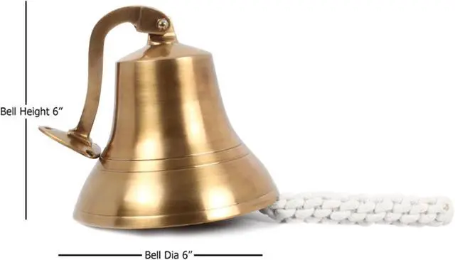 Alt view image 2 of 7 - Antique Brass 6" Wall Mounted Nautical Bell - Hanging Bell for Ships & Christmas
