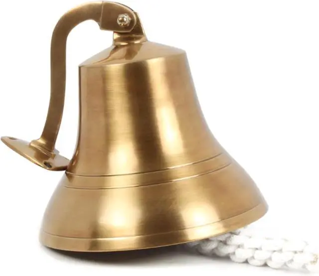 Main image of Antique Brass 6" Wall Mounted Nautical Bell - Hanging Bell for Ships & Christmas