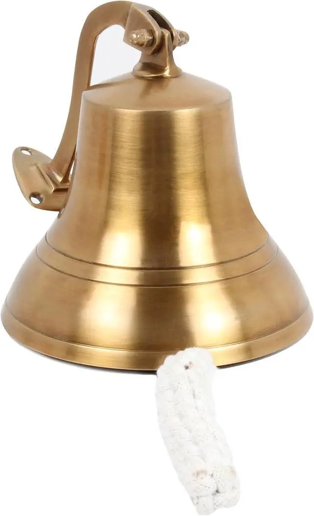Alt view image 3 of 7 - Antique Brass 6" Wall Mounted Nautical Bell - Hanging Bell for Ships & Christmas
