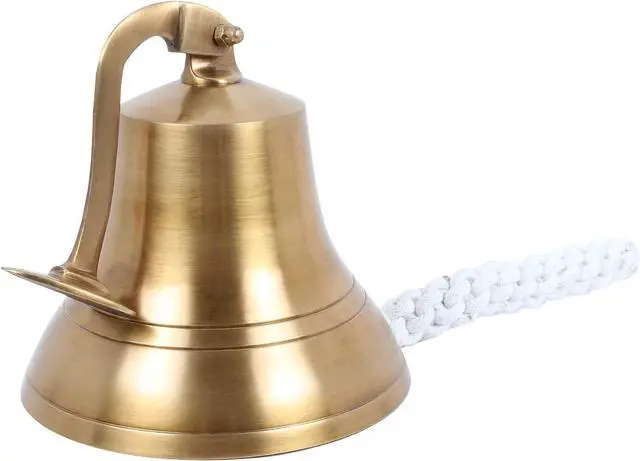 Alt view image 5 of 7 - Antique Brass 6" Wall Mounted Nautical Bell - Hanging Bell for Ships & Christmas
