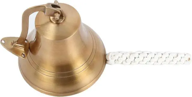 Alt view image 7 of 7 - Antique Brass 6" Wall Mounted Nautical Bell - Hanging Bell for Ships & Christmas