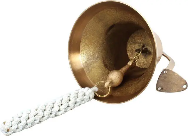 Alt view image 6 of 7 - Antique Brass 6" Wall Mounted Nautical Bell - Hanging Bell for Ships & Christmas