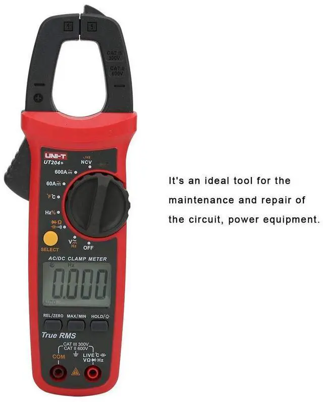 Alt view image 2 of 7 - UT204+ True RMS Clamp Meter NCV Auto Ranging Digital Multimeter Measures AC/DC Voltage Current Temperature Test