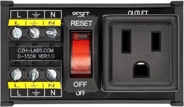 Main image of DIN Rail Mount AC 120V NEMA 5-15R Single Receptacle Outlet Power Strip Module, with Rocker Switch Thermal Circuit Breaker Overload Protector