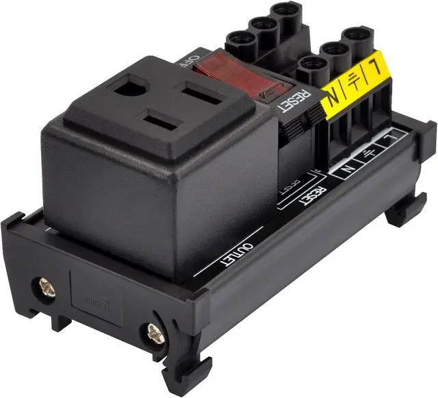 Alt view image 3 of 7 - DIN Rail Mount AC 120V NEMA 5-15R Single Receptacle Outlet Power Strip Module, with Rocker Switch Thermal Circuit Breaker Overload Protector