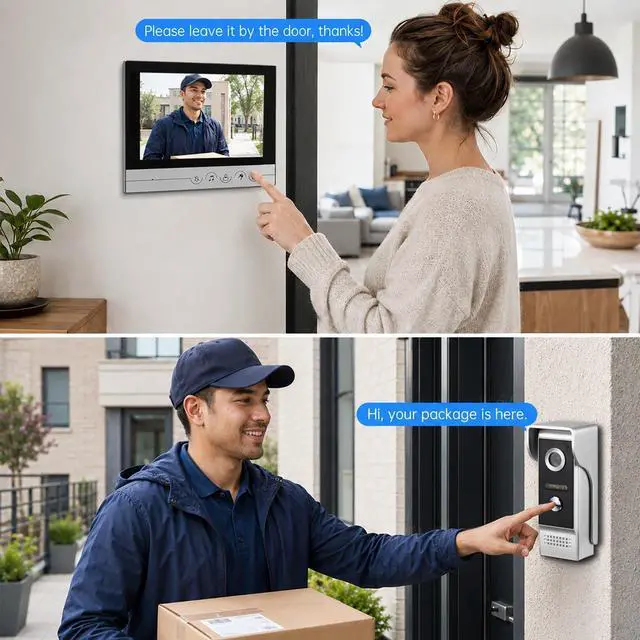 Alt view image 2 of 7 - Wired Video Doorbell Intercom System, 9 Inches Monitor Video Doorbell Door Phone Kits with HD Camera Support Unlock, Monitoring, Dual-Way Intercom for Villa Home Office Apartment