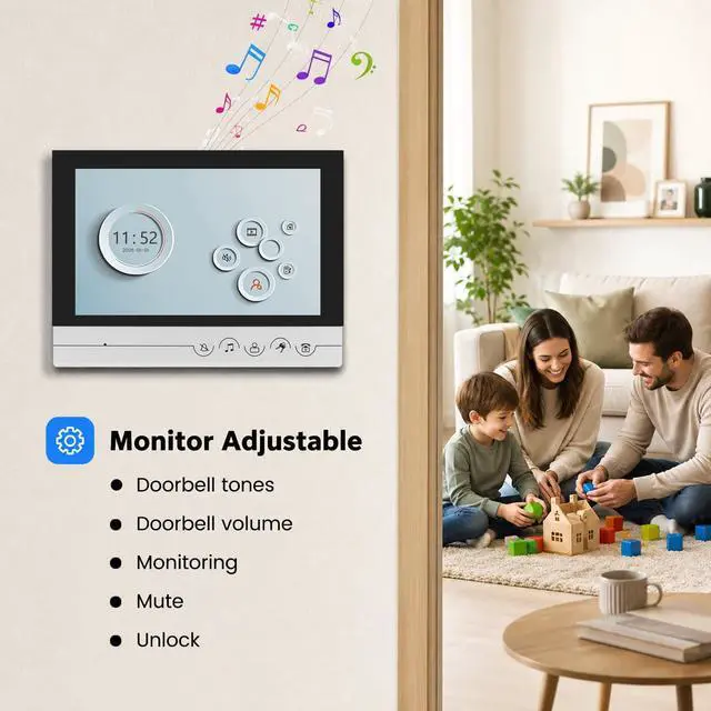 Alt view image 4 of 7 - Wired Video Doorbell Intercom System, 9 Inches Monitor Video Doorbell Door Phone Kits with HD Camera Support Unlock, Monitoring, Dual-Way Intercom for Villa Home Office Apartment