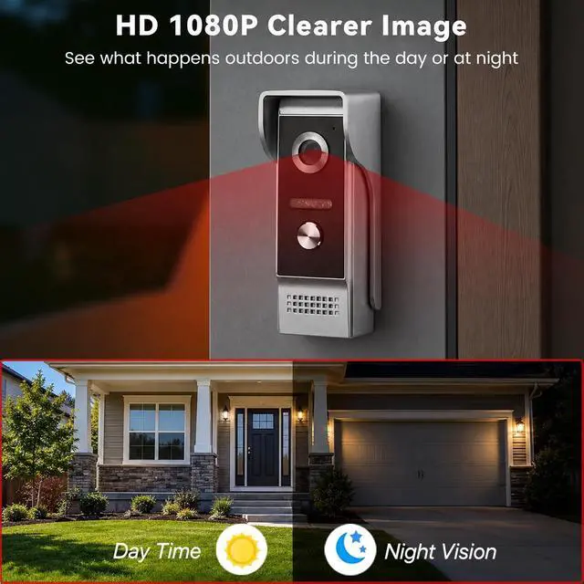 Alt view image 6 of 7 - Wired Video Doorbell Intercom System, 9 Inches Monitor Video Doorbell Door Phone Kits with HD Camera Support Unlock, Monitoring, Dual-Way Intercom for Villa Home Office Apartment