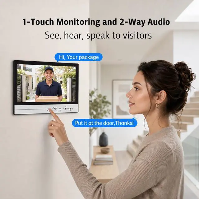 Alt view image 5 of 7 - Wired Video Doorbell Intercom System, 9 Inches Monitor Video Doorbell Door Phone Kits with HD Camera Support Unlock, Monitoring, Dual-Way Intercom for Villa Home Office Apartment