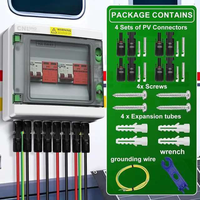 Alt view image 7 of 7 - 2 Strings Solar Disconnect Switch 32 Amp DC 500V Circuit Breaker with Lightning Surge Protector Arrester and IP65 Waterproof PV Combiner Breaker Box 2 in 2 Out for Solar Panel System