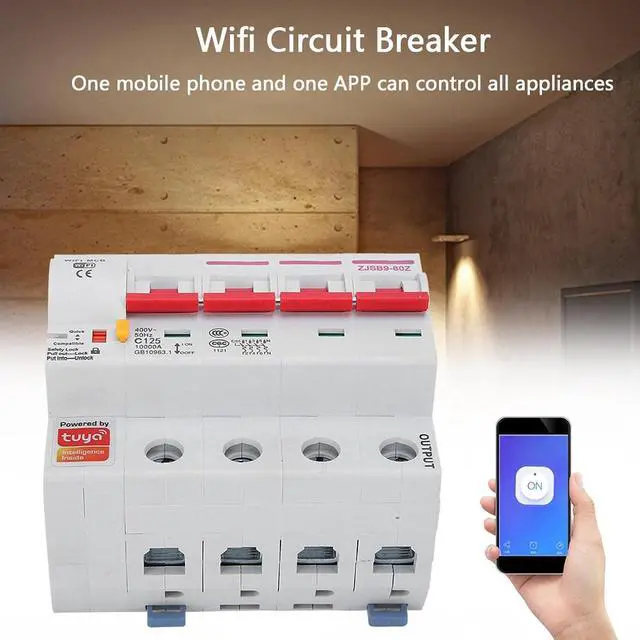 Alt view image 6 of 7 - Smart WiFi Circuit Breaker AC220V PA66-DSM Flame Retardant Shell Phone APP Remote Switch (4P 80A)
