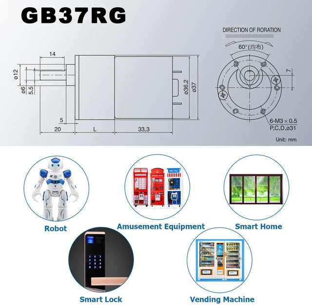 Alt view image 2 of 7 - DC 24V 200RPM Gear Motor High Torque Electric Micro Speed Reduction Geared Motor Eccentric Output Shaft 37mm Diameter Gearbox