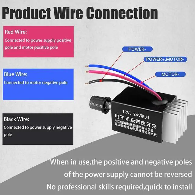Alt view image 2 of 5 - 2pcs 12V/24V DC Motor Speed Controller Universal,Knob Screw Electronic Stepless Speed Regulator Switch,Adjustable Motor Speed, Automobile Fan HeaterControl, Fans Speed Regulation