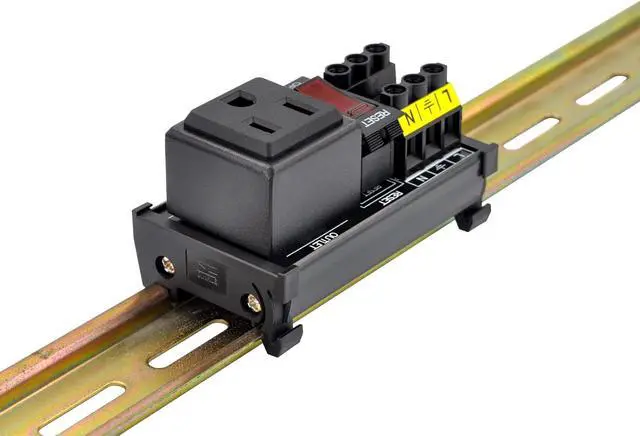 Alt view image 6 of 7 - DIN Rail Mount AC 120V NEMA 5-15R Single Receptacle Outlet Power Strip Module, with Rocker Switch Thermal Circuit Breaker Overload Protector