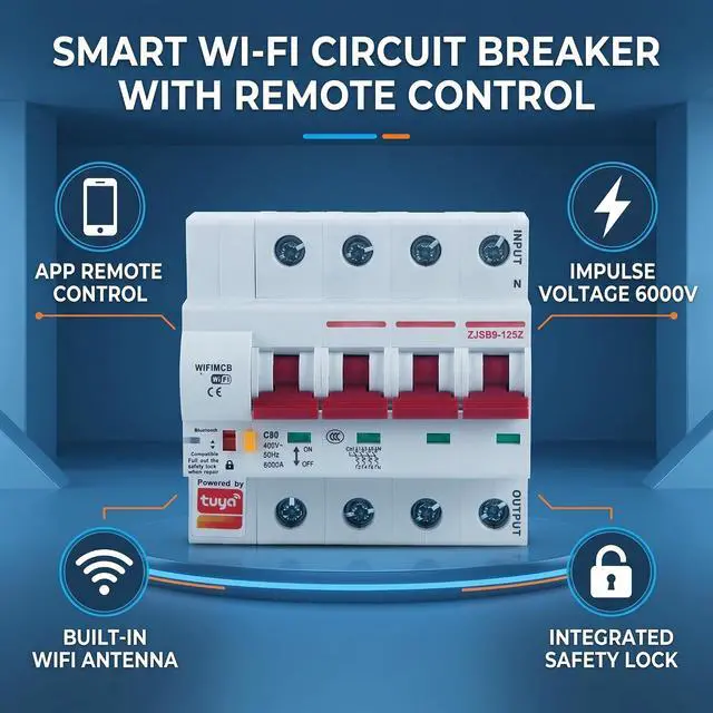 Alt view image 3 of 7 - Smart WiFi Circuit Breaker AC220V PA66-DSM Flame Retardant Shell Phone APP Remote Switch (4P 80A)