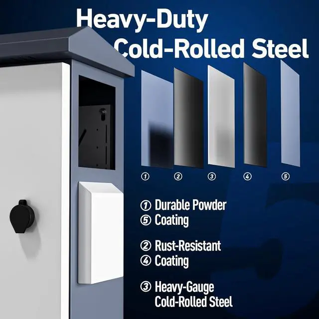 Alt view image 4 of 7 - Outdoor Electrical Box with Thermostat and Fan, Heavy Duty Lockable Weatherproof Junction Enclosure for Network, Security Camera and Solar Equipment, Vented IP65 Cabinet with Wall and Pole Mount