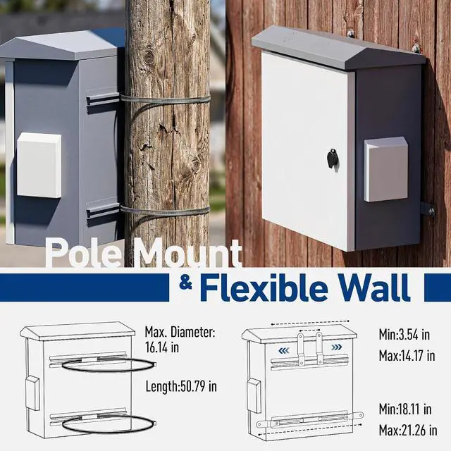 Alt view image 7 of 7 - Outdoor Electrical Box with Thermostat and Fan, Heavy Duty Lockable Weatherproof Junction Enclosure for Network, Security Camera and Solar Equipment, Vented IP65 Cabinet with Wall and Pole Mount