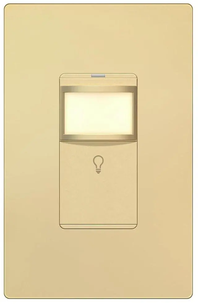 Main image of LIDER PIR Vacancy Motion Sensor Switch with LED Guide Light, 1200 Sq. Ft. Coverage, No Neutral No Ground, Adjustable Time Delay, UL Listed, Screwless Wall Plate Included, Gold