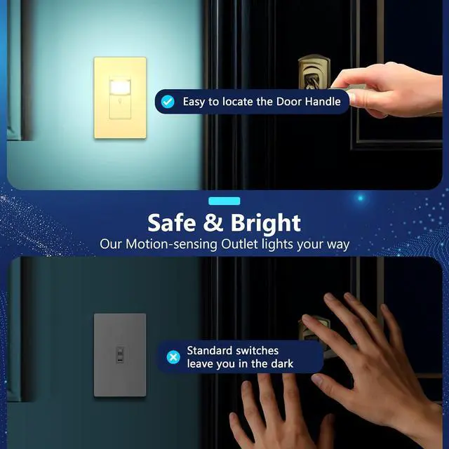 Alt view image 3 of 7 - LIDER PIR Vacancy Motion Sensor Switch with LED Guide Light, 1200 Sq. Ft. Coverage, No Neutral No Ground, Adjustable Time Delay, UL Listed, Screwless Wall Plate Included, Gold