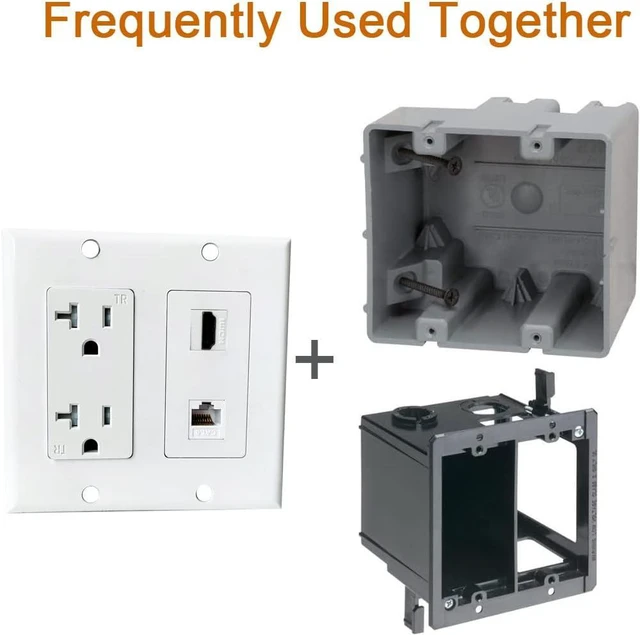 Alt view image 6 of 6 - 20Amp Power Outlet with Ethernet HDMI Port Wall Plate - Electrical Outlet with 1 Port HDMI, 1 CAT6 RJ45 Cover Plate - White