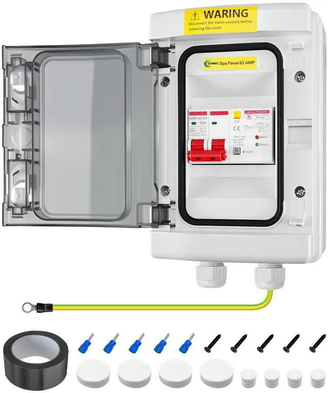 Main image of SPA Panel Disconnect GFCI Switch, 63A Circuit Breaker Box with Surge Protection, IP66 Weatherproof Circuit Breaker Disconnect GFCI Switch for Hot Tub, Swimming Pools 120/240V
