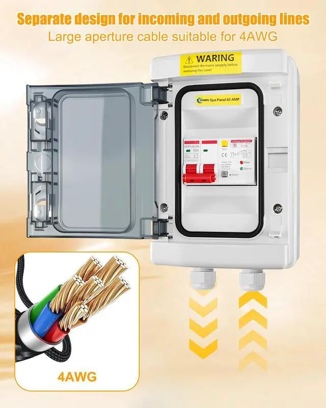 Alt view image 4 of 7 - SPA Panel Disconnect GFCI Switch, 63A Circuit Breaker Box with Surge Protection, IP66 Weatherproof Circuit Breaker Disconnect GFCI Switch for Hot Tub, Swimming Pools 120/240V
